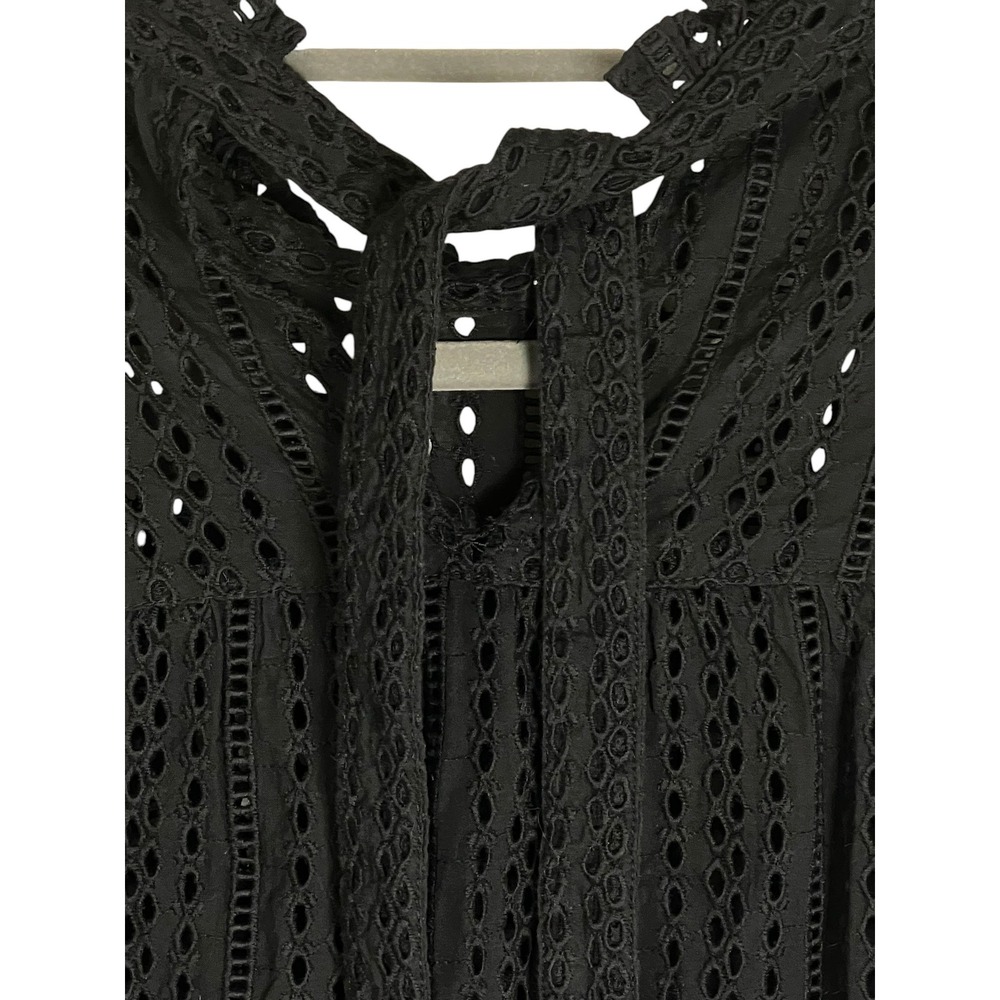 Madewell Large Black Eyelet Lace Ruffle Tie Neck Victorian Prairie Blouse - Picture 10 of 15